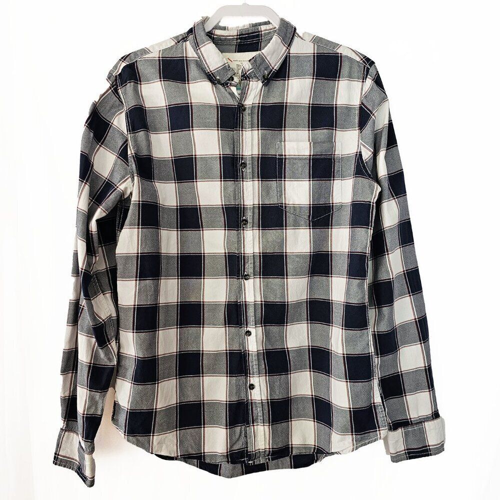 PX Clothing Medium Men's Cotton Windowpane Button Down Long Sleeve Shirt